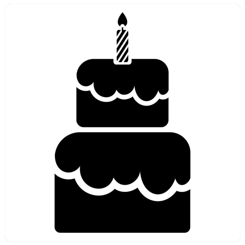 Cake and birthday icon concept in black filled color vector
