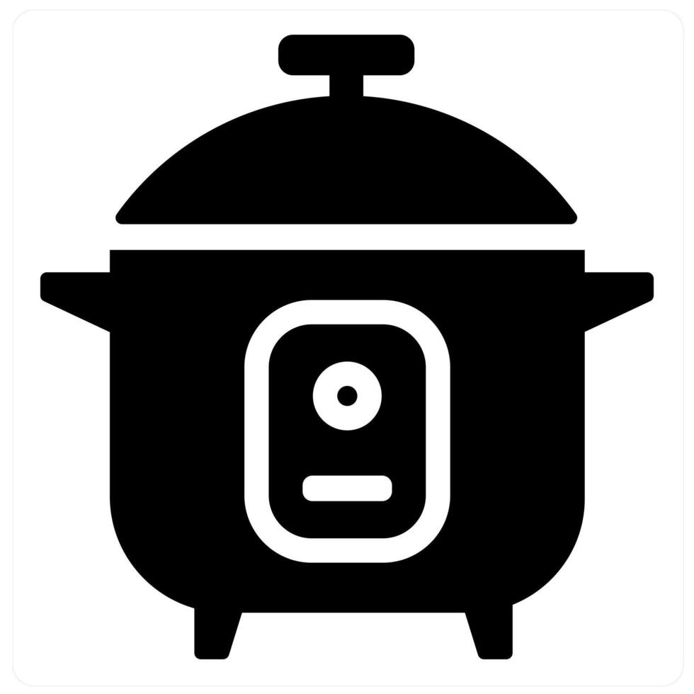 Rice Cooker and food icon concept in black filled color vector