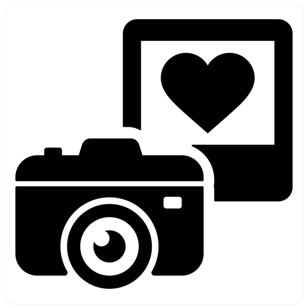 Souvenir and camera icon concept in black filled color vector