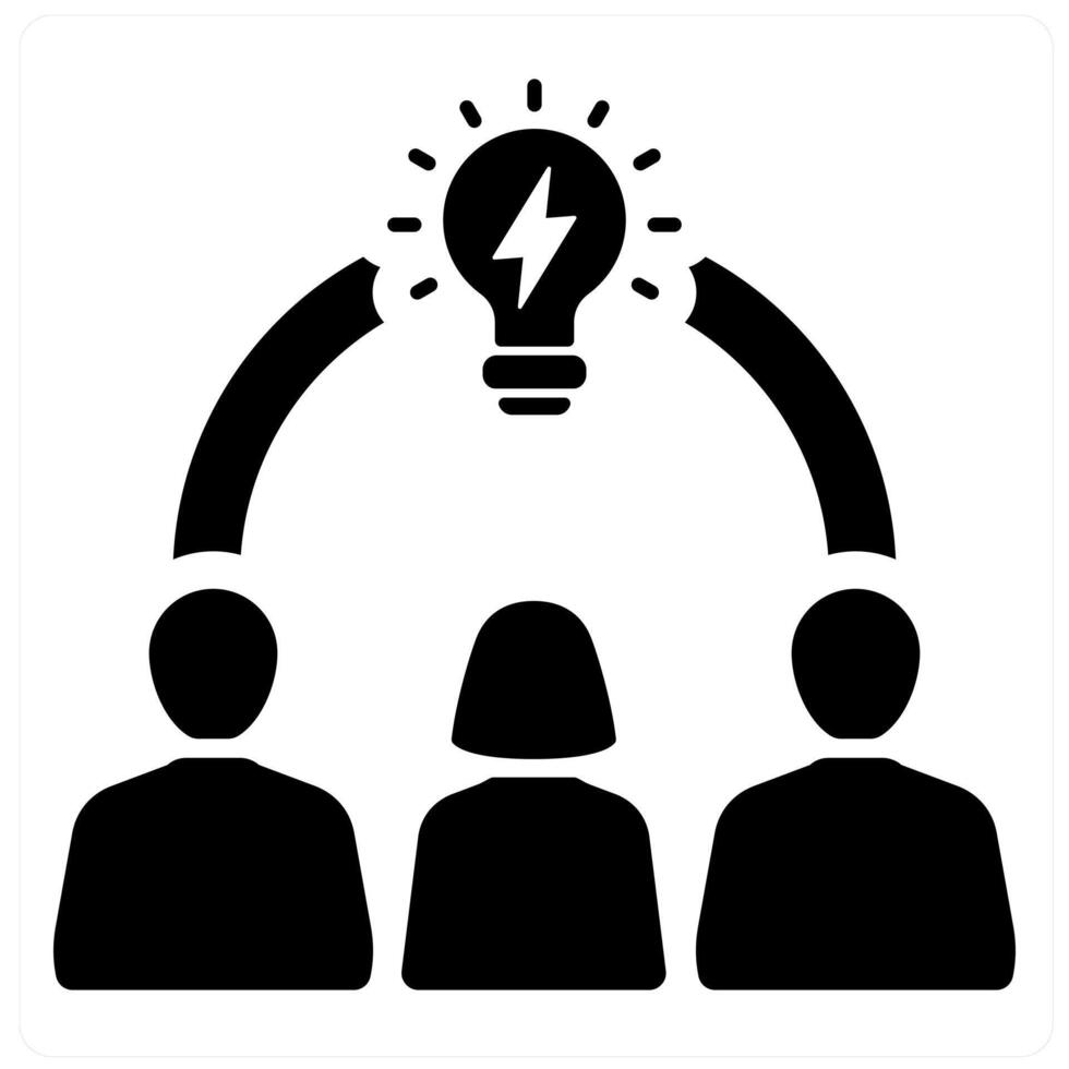 Brainstorming and idea icon concept in black filled color vector