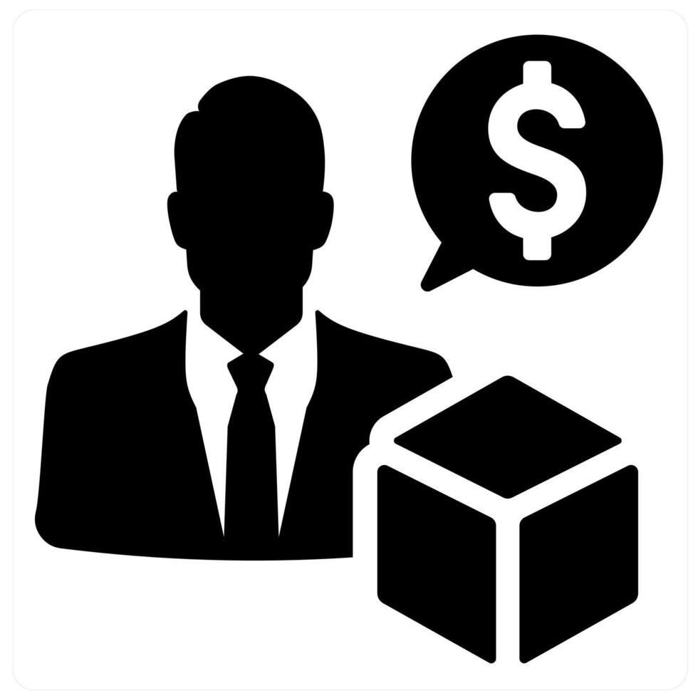 Seller and man icon concept in black filled color vector