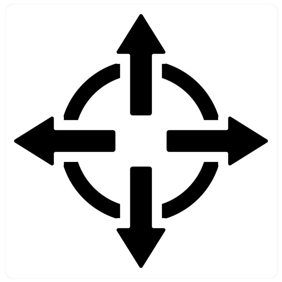 Expand and arrow icon concept in black filled color vector