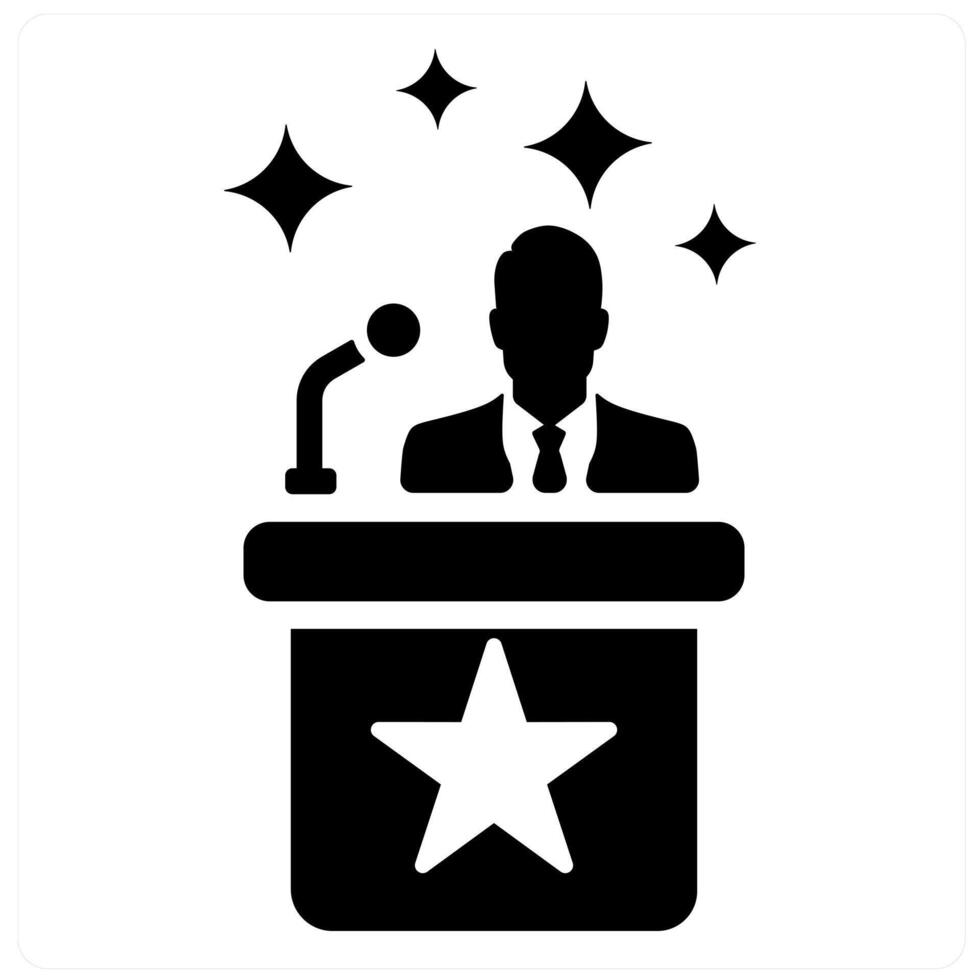 Celebrity and speech icon concept in black filled color vector