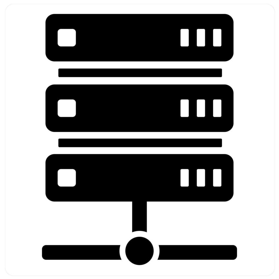 Server and data icon concept in black filled color vector