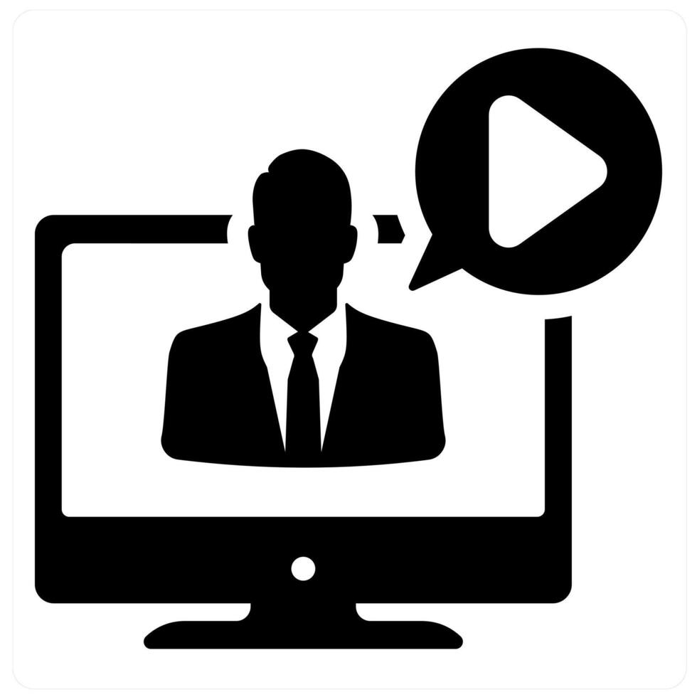 Webinar and web icon concept in black filled color vector