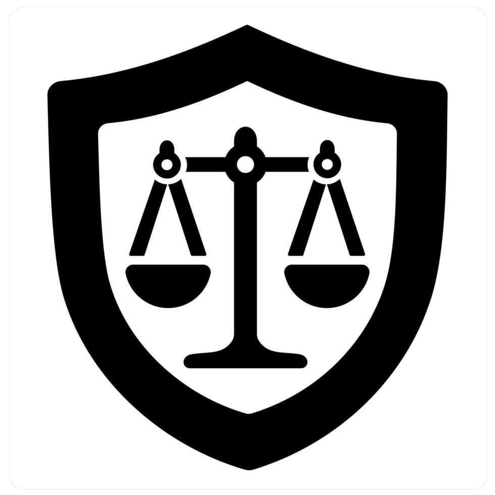 Justice and law icon concept in black filled color vector