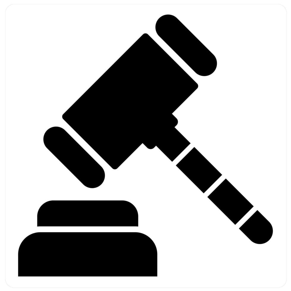 Judge Hammer and law icon concept in black filled color vector