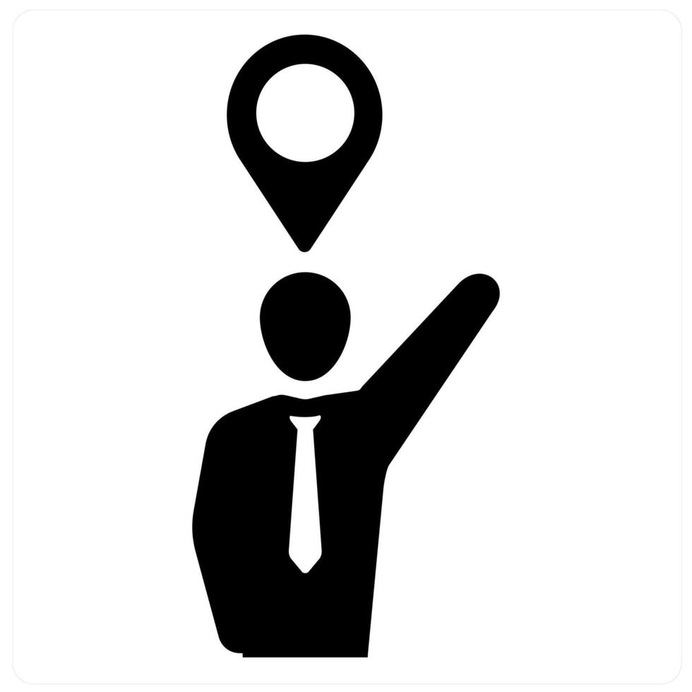 You are Here and pin icon concept in black filled color vector