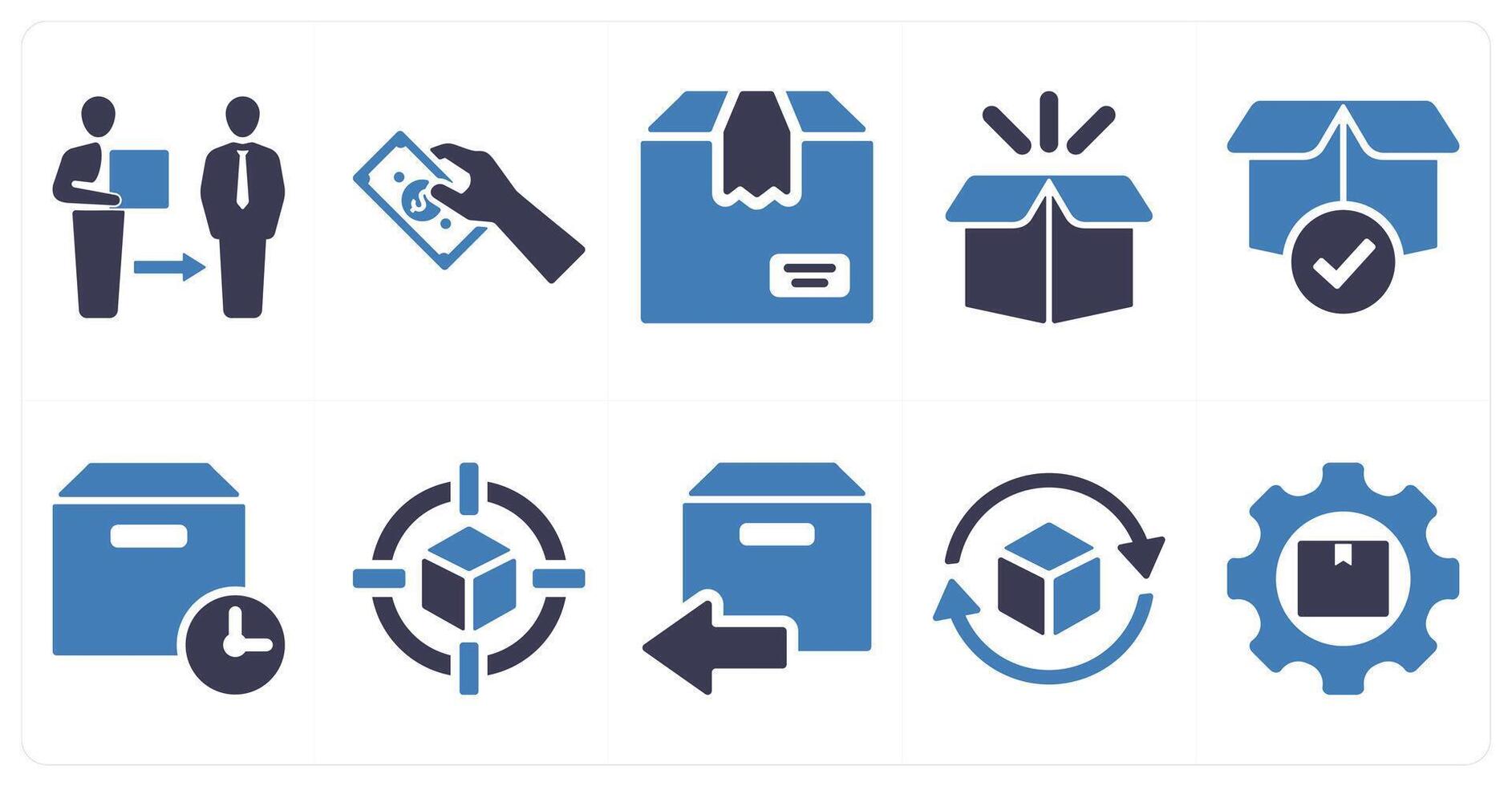 A set of 10 delivery icons as delivery on time, worldwide delivery in blue filled color vector