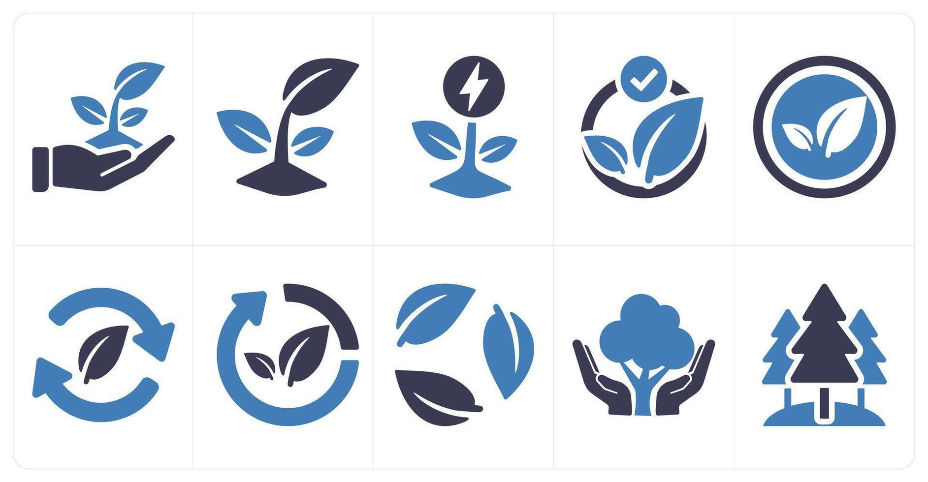 A set of 10 ecology icons as ecology, nature, green energy in blue filled color vector