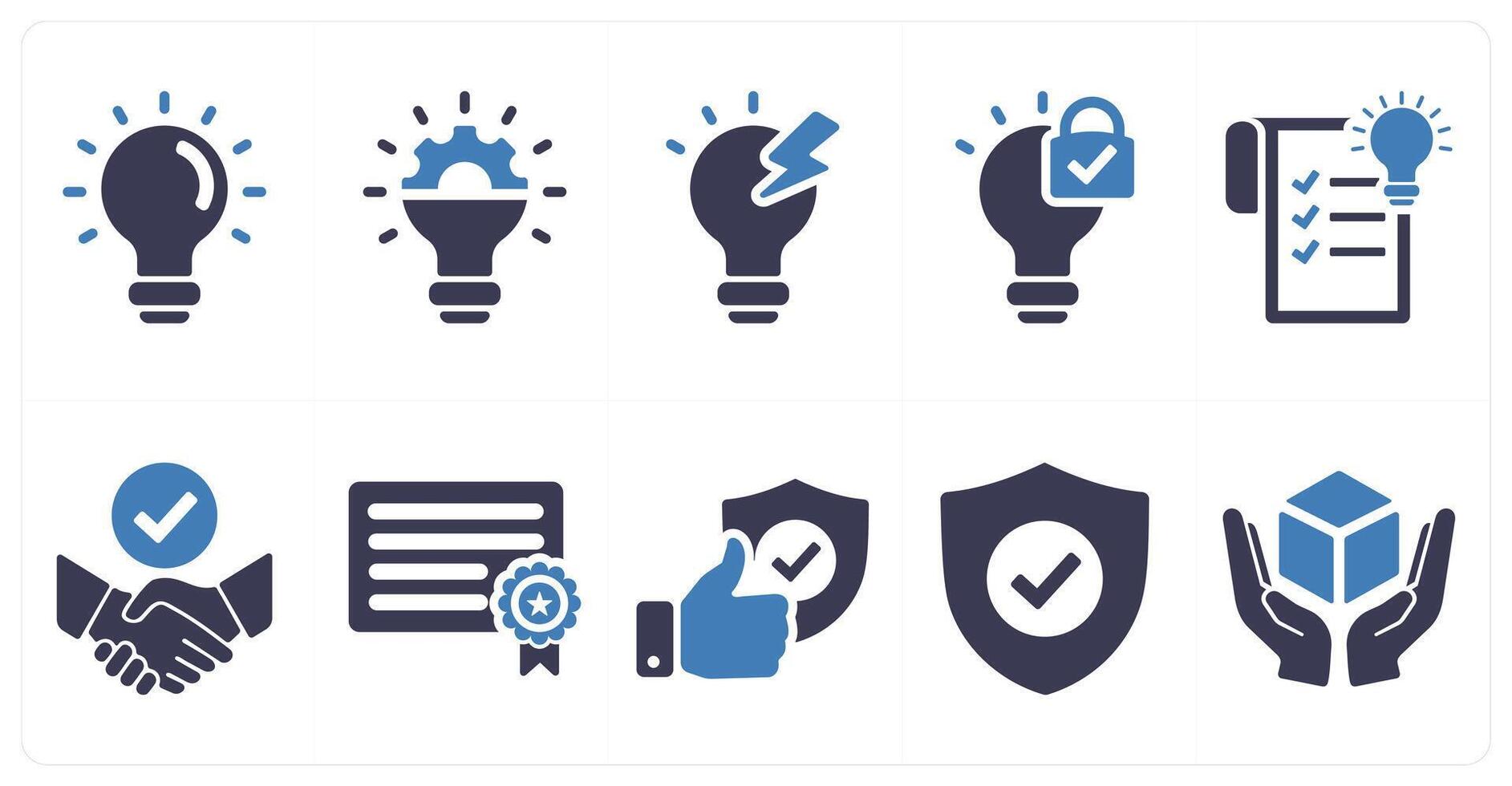 A set of 10 intellectual property icons as idea, innovation, invention in blue filled color vector