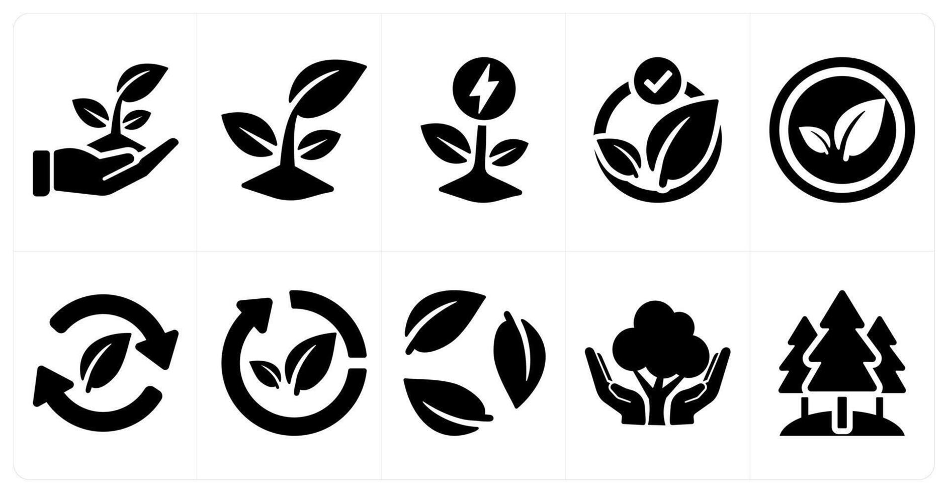 A set of 10 ecology icons as ecology, nature, green energy in black filled color vector