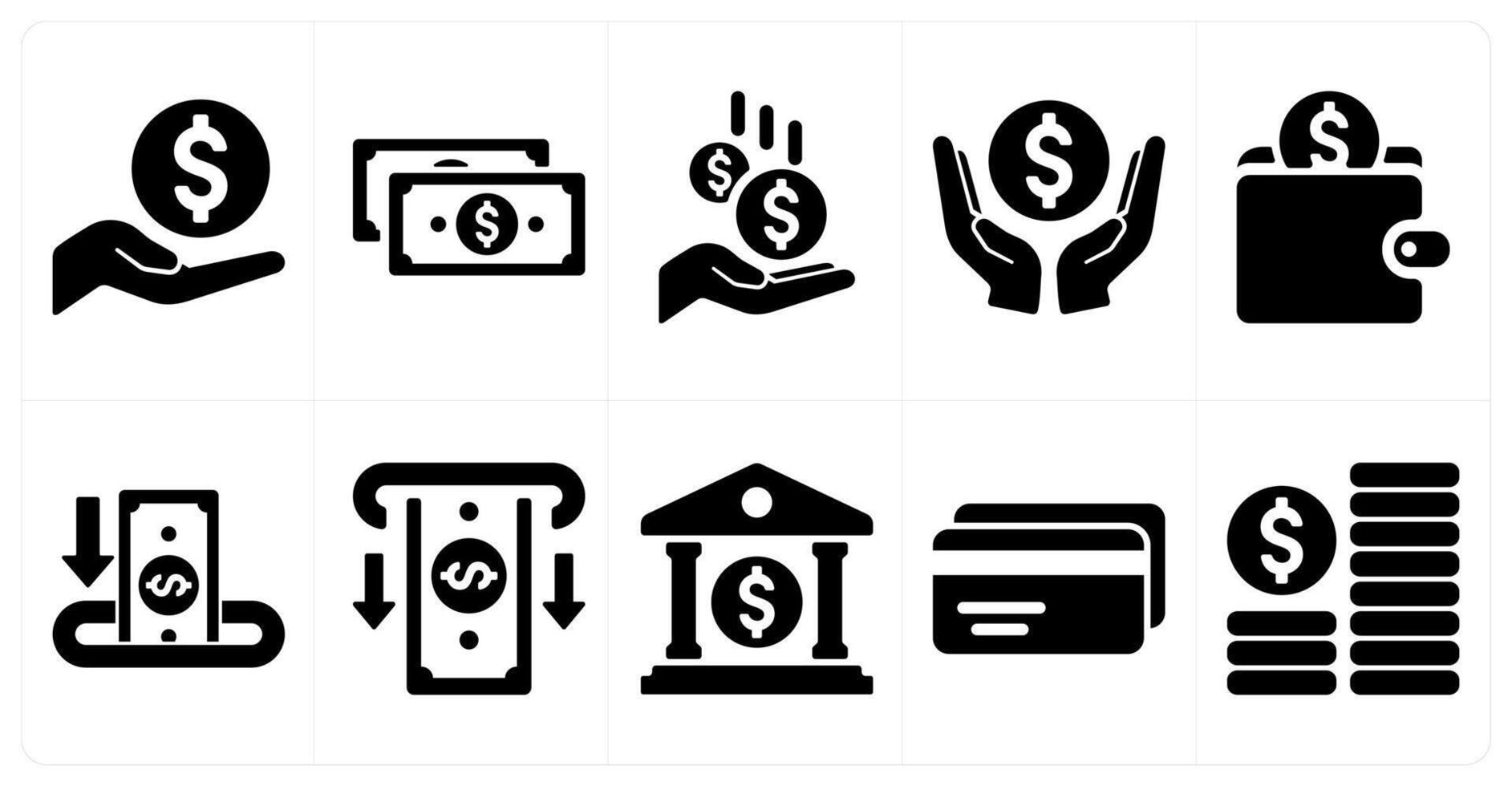 A set of 10 finance icons as finance, cash, earnings in black filled color vector