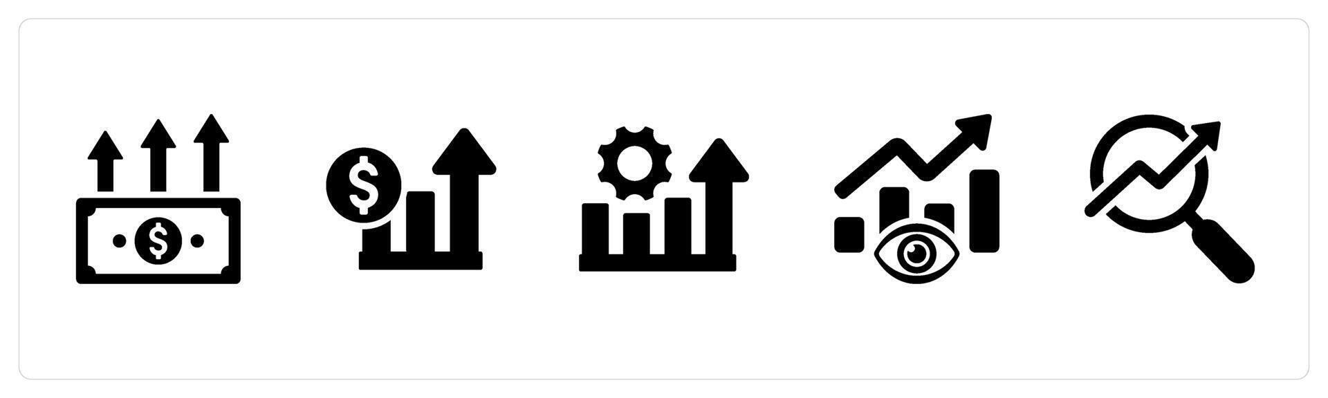 A set of 5 Increase Sale icons as increase sale, sales, performance in black filled color vector