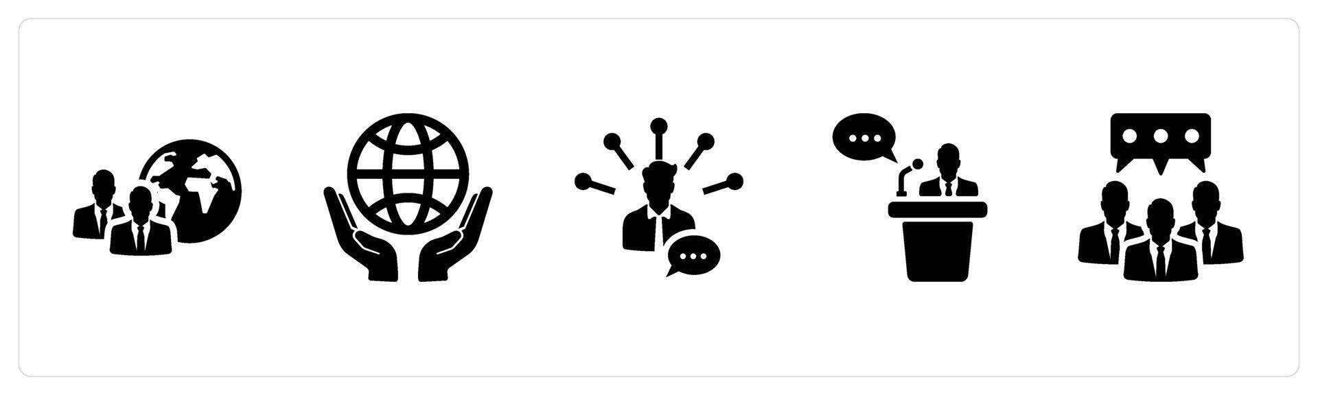 A set of 5 Language icons as cuture, international, language skills in black filled color vector