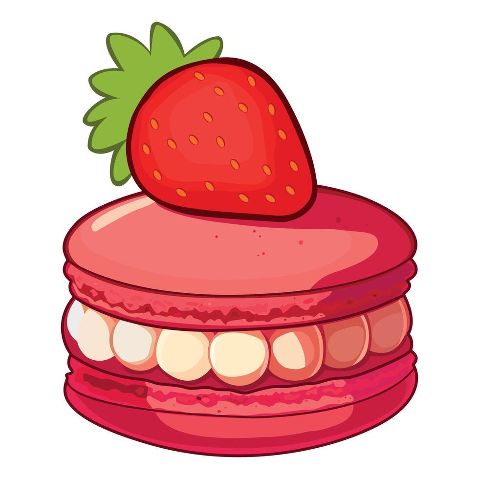 Illustration of a strawberry macaron with whipped cream vector