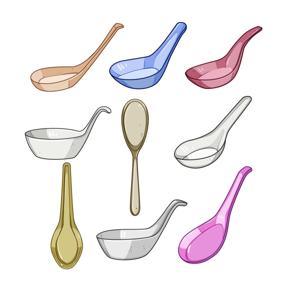 ceramic soup spoon set cartoon illustration vector