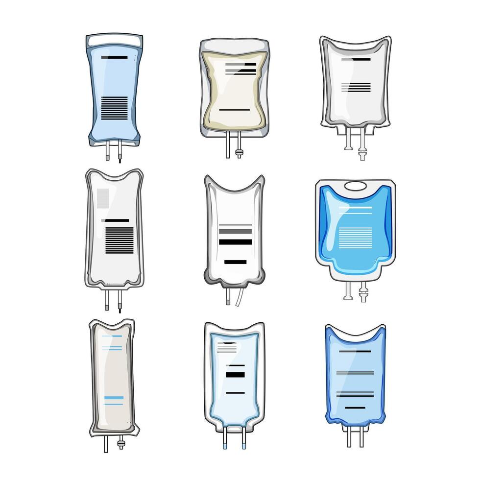 iv fluid bag set cartoon illustration vector