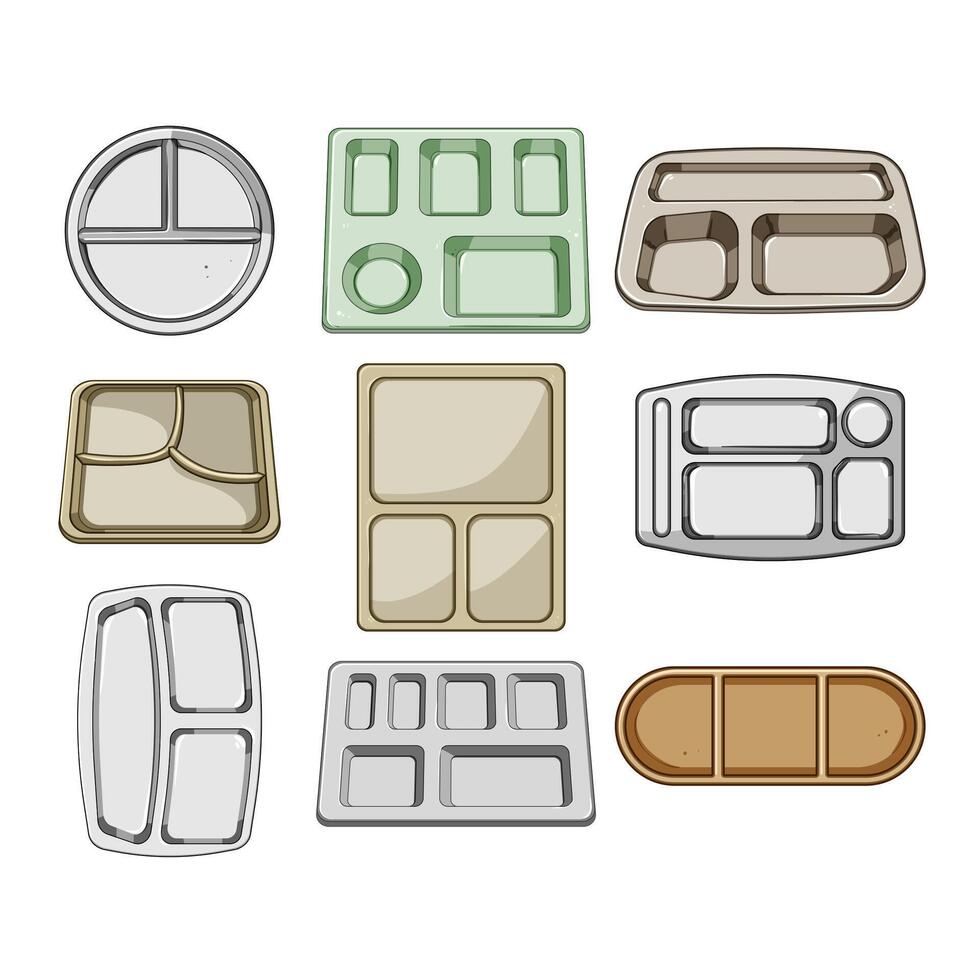 multi section meal tray set cartoon illustration vector