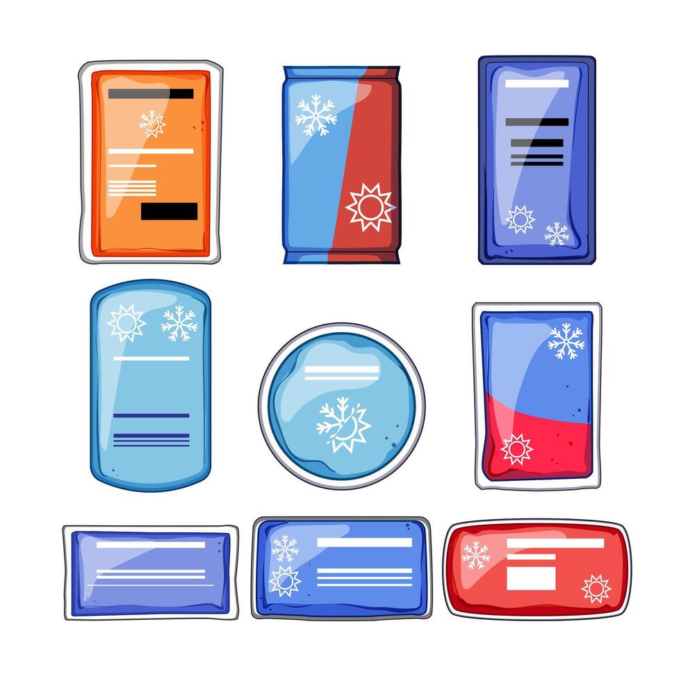 reusable hot cold gel pack set cartoon illustration vector
