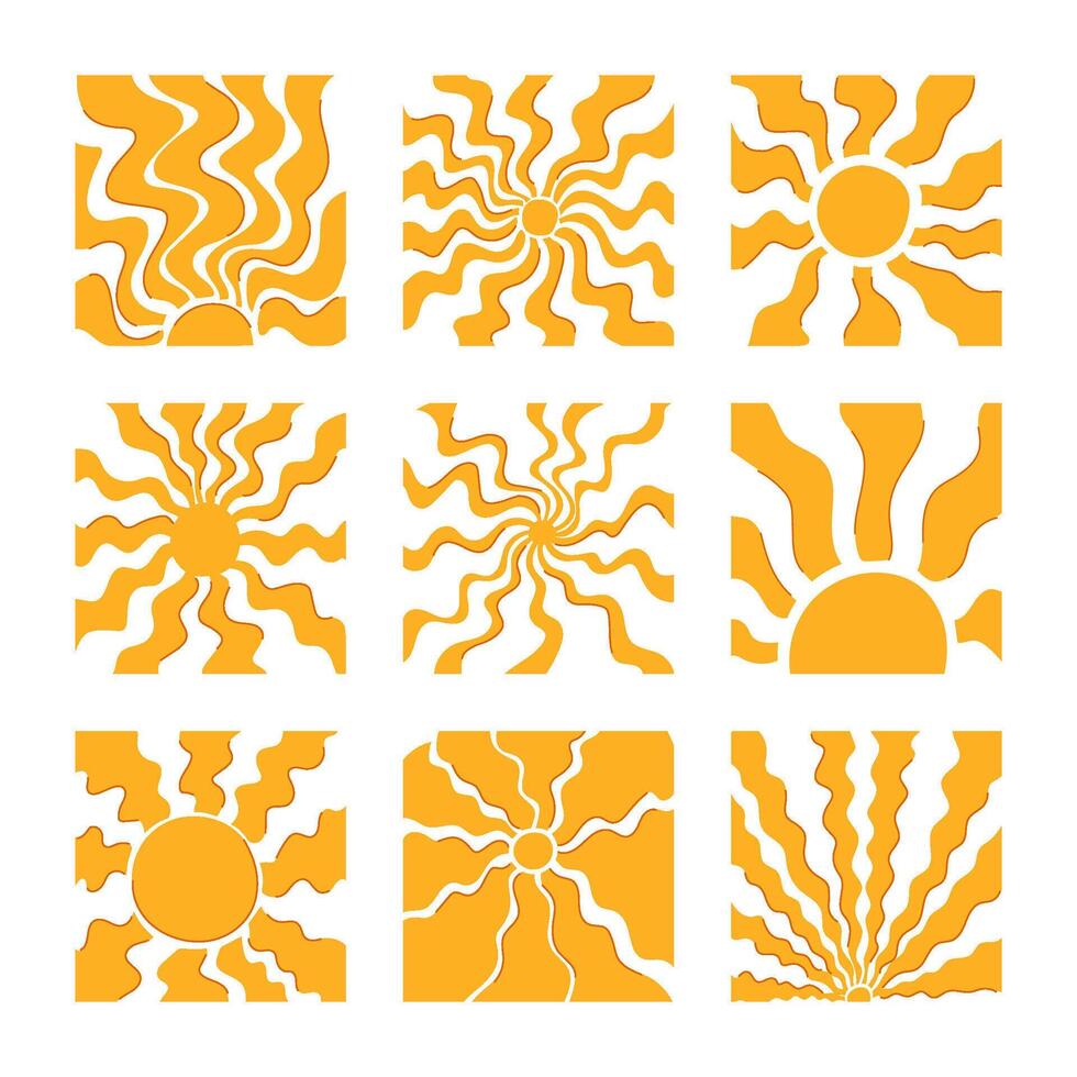 sun groovy set cartoon illustration vector
