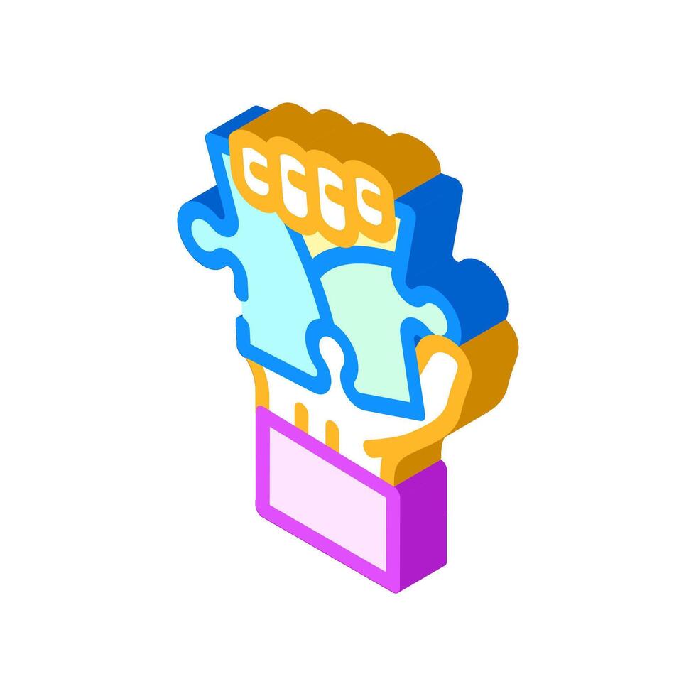jigsaw hand puzzle isometric icon illustration vector
