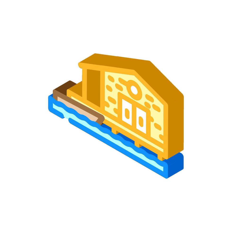 fishing cabin wooden isometric icon illustration vector