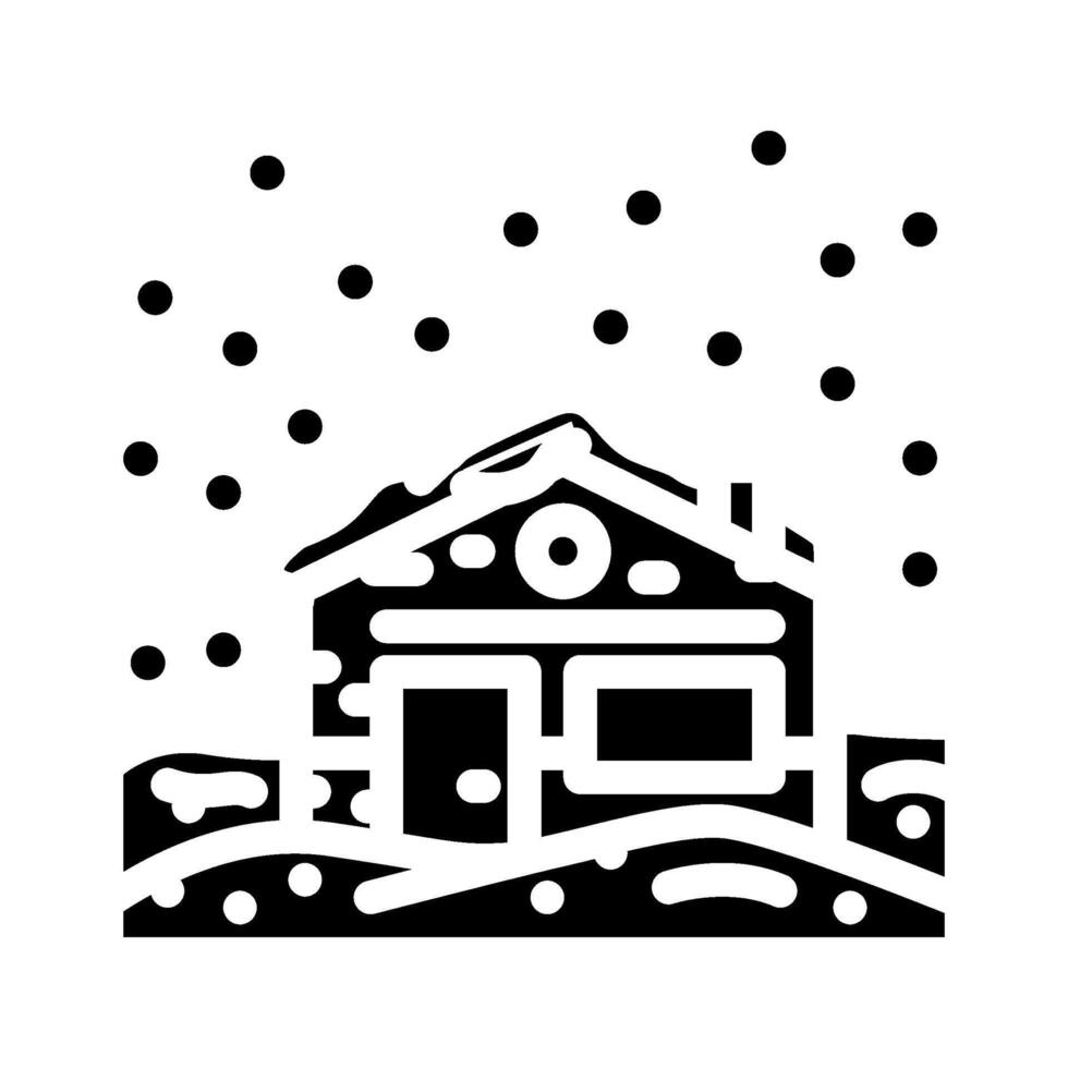snowy winter cabin wooden glyph icon illustration vector