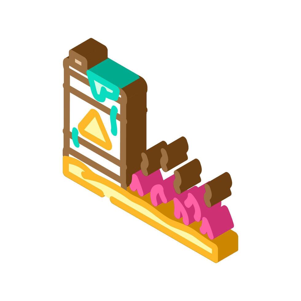 burned grass near containers chemical pollution isometric icon illustration vector