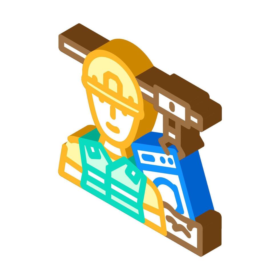 landfill workers handling e waste pollution isometric icon illustration vector