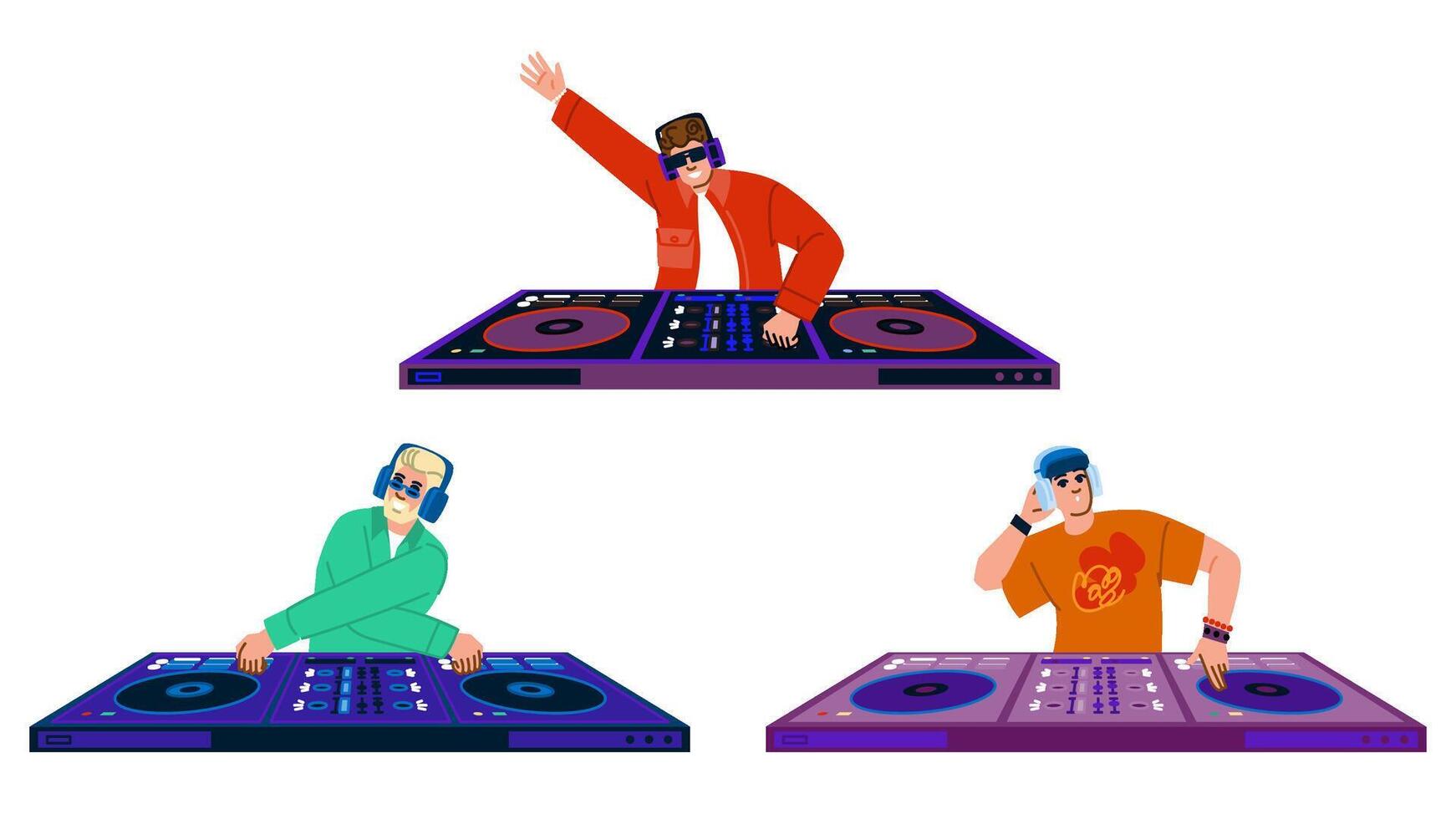 music dj man character turntable vector