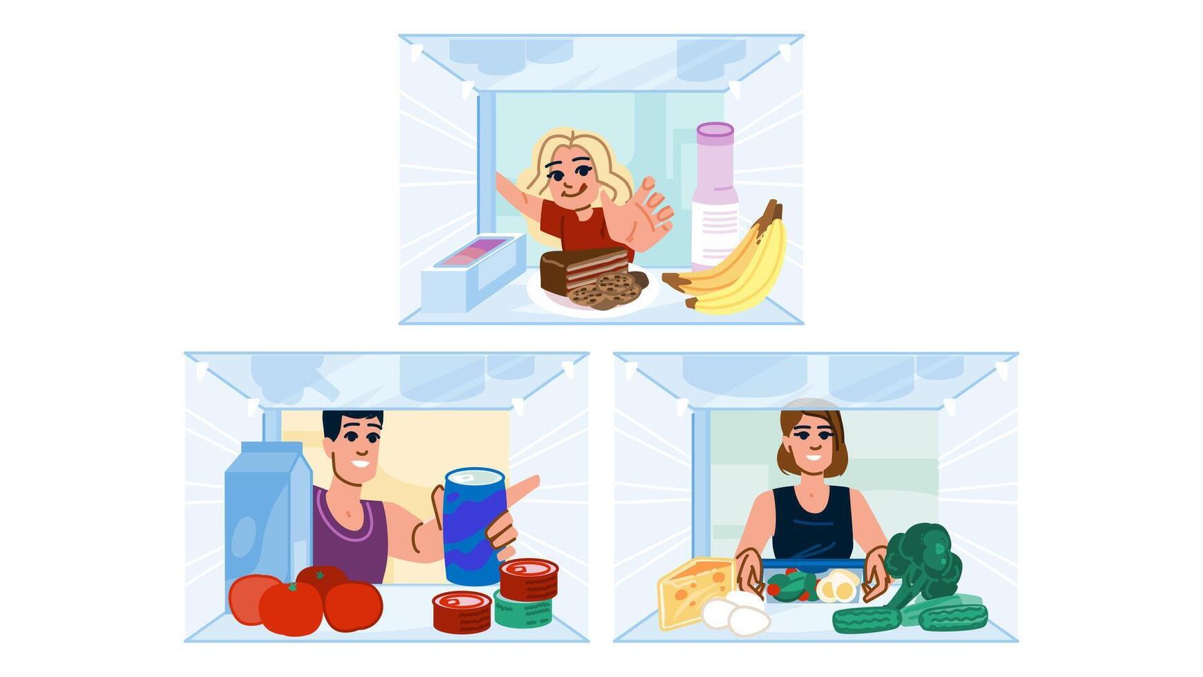 milk inside fridge people vector