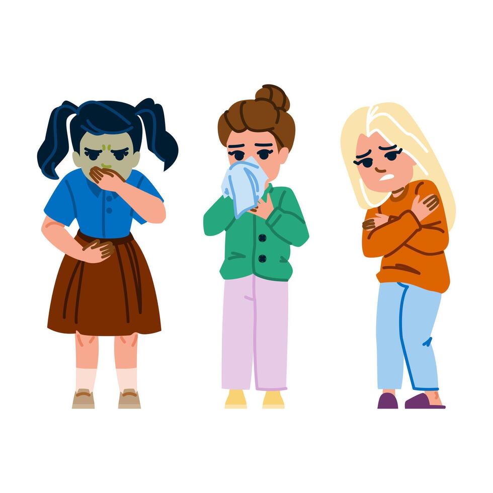 cough sick kid girl vector