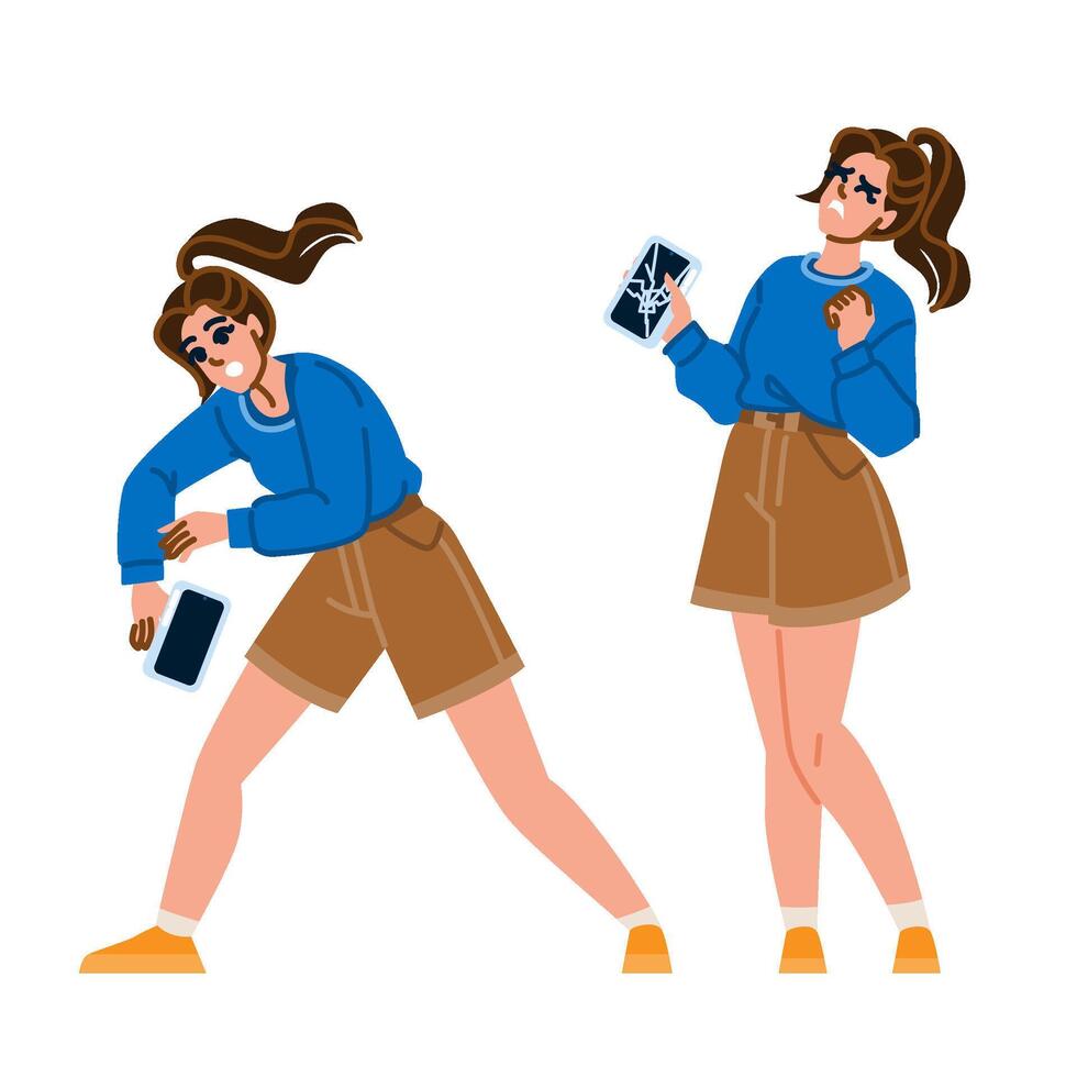 cracked woman broken phone vector