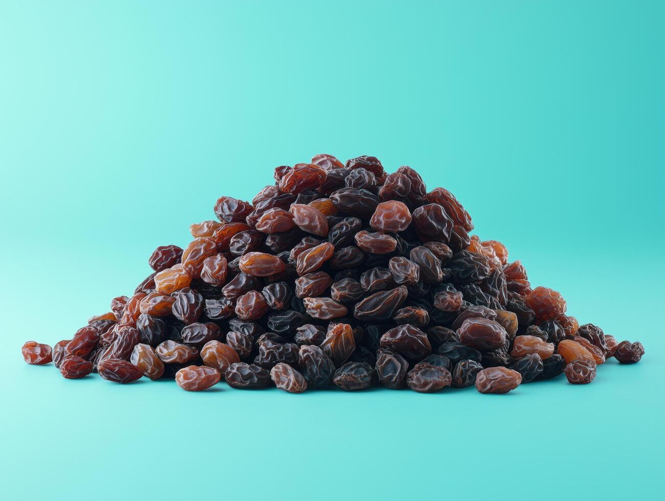 Pile of raisins on a isolate blue background photo