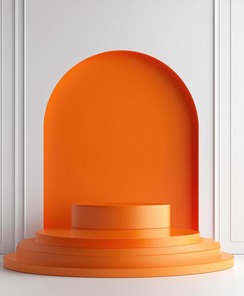 Large orange archway with a poium in the middle photo