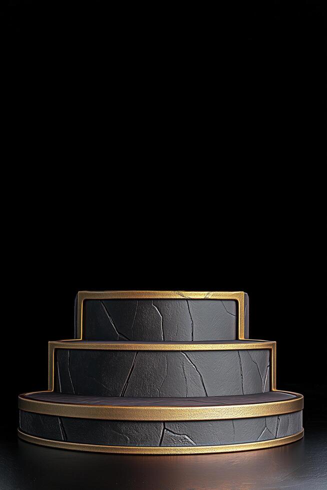 Three tier cake with gold trim photo