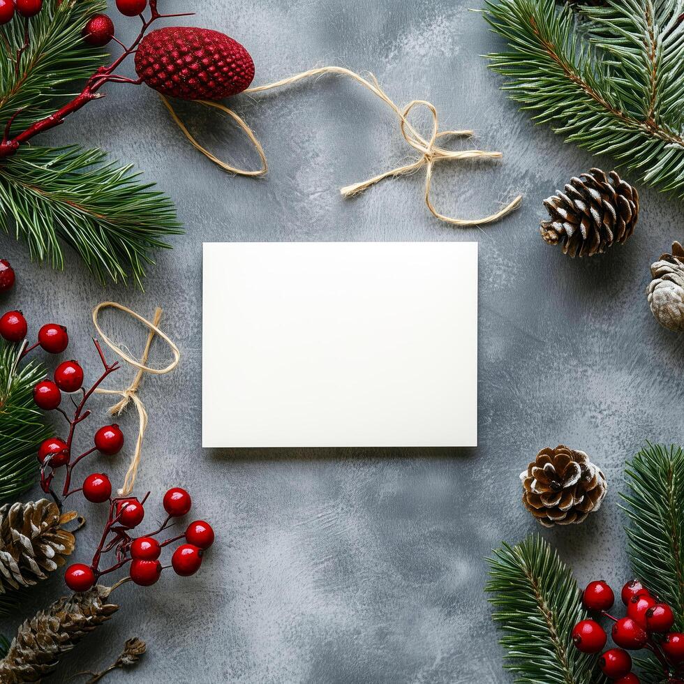 White blank paper with Christmas decorations photo
