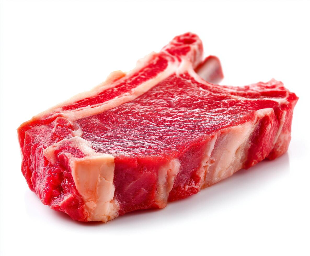 piece of rib bone steak on isolate white background photo