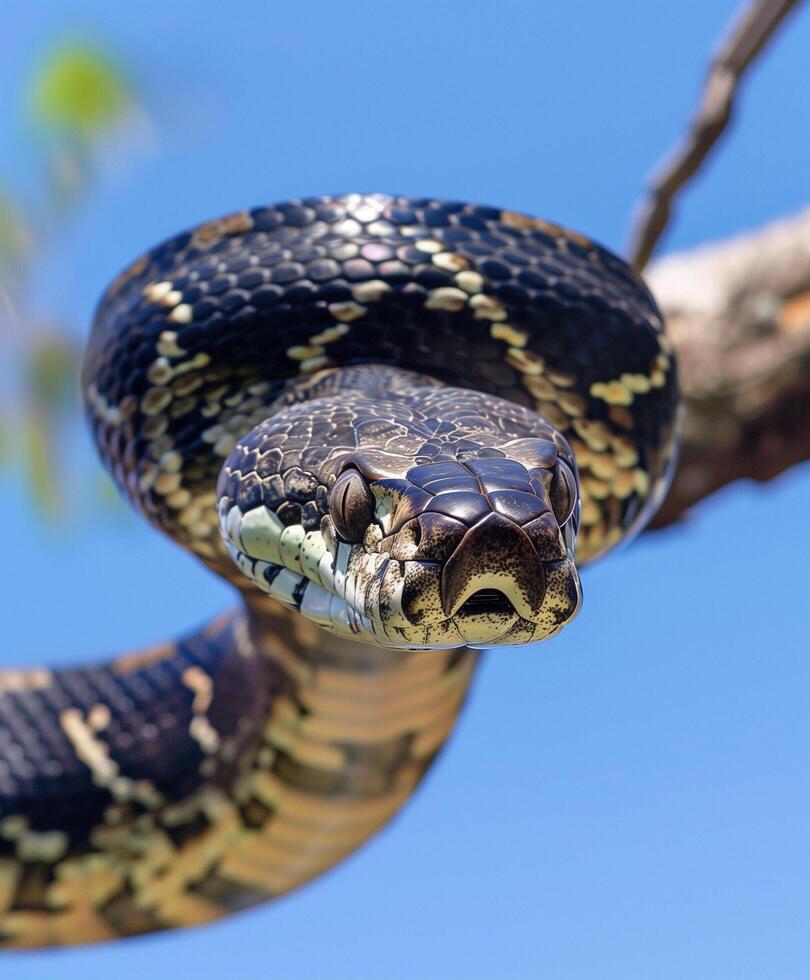 Black and yellow snake is on a branch photo