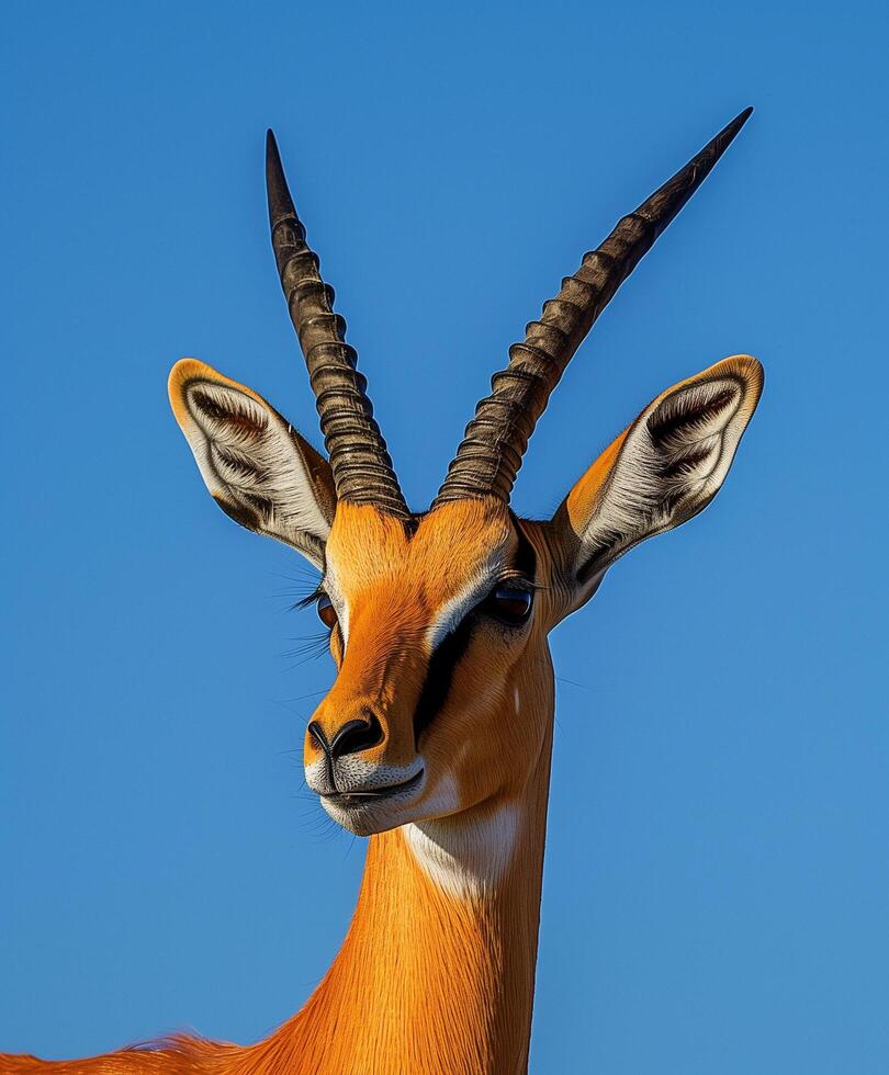 Giraffe with long horns and a brown and white face photo