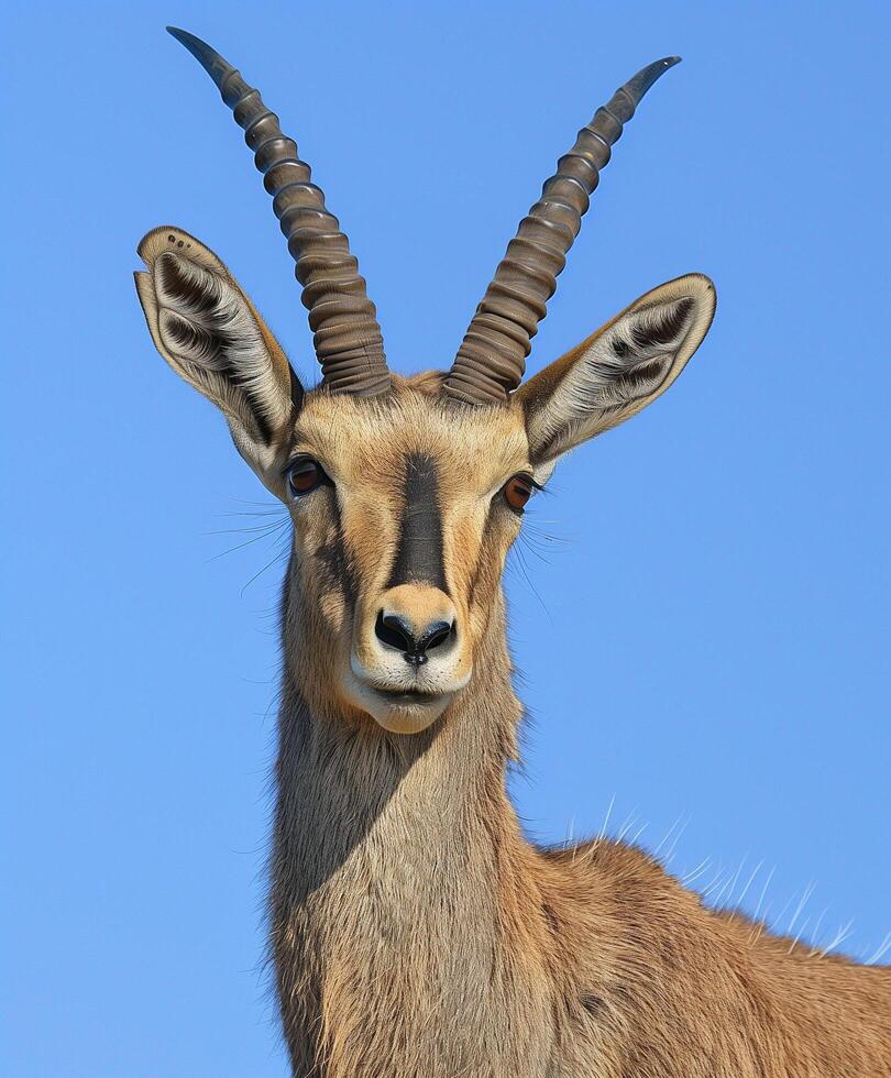 Giraffe with a long neck and horns photo
