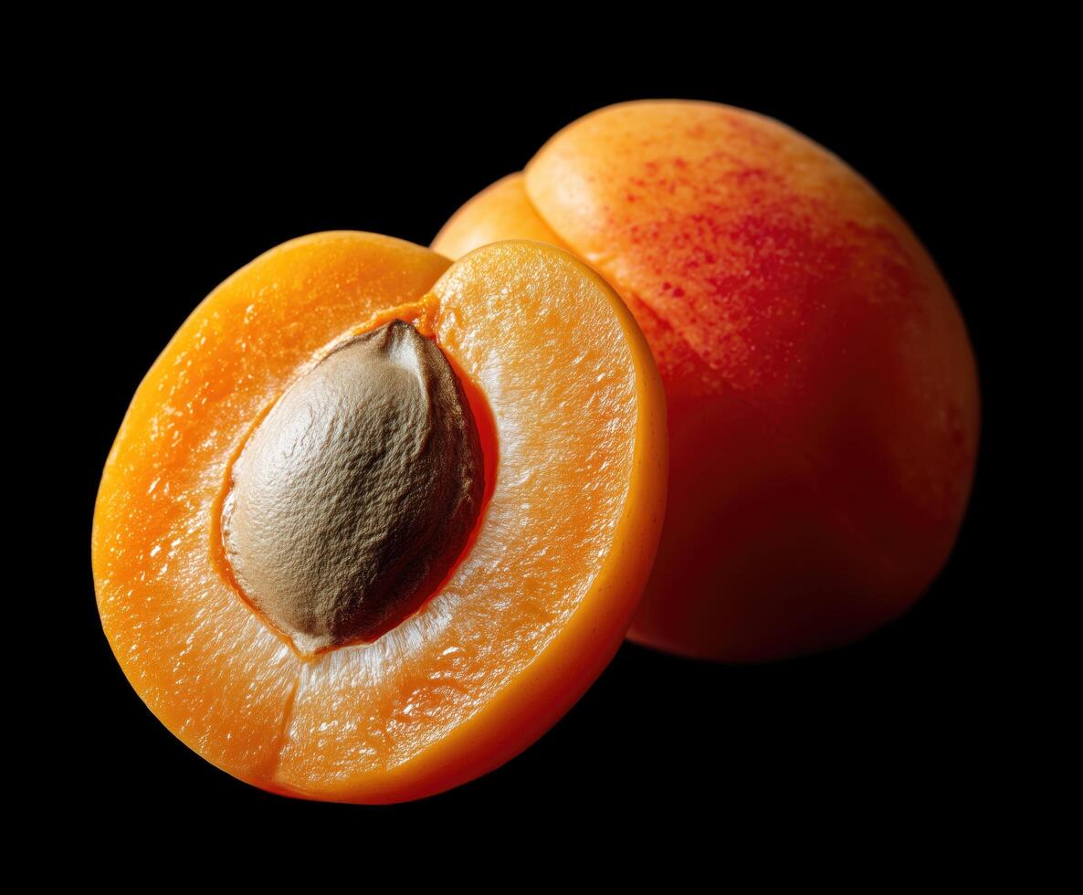 Fresh apricot with a vibrant orange hue on black background. photo