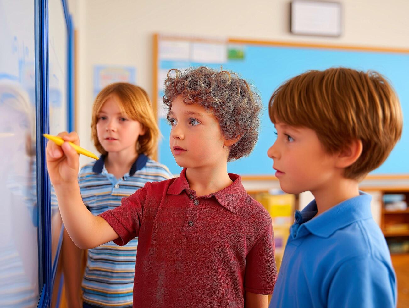 Children engaging in interactive classroom learning activities. photo