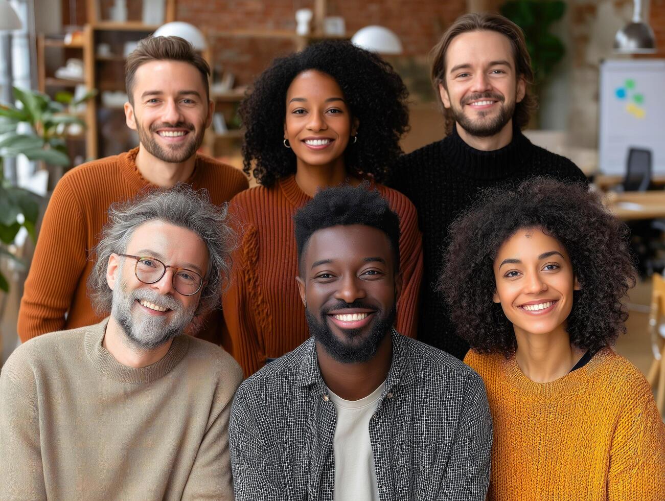 Group of friends smiling and having fun indoors. photo