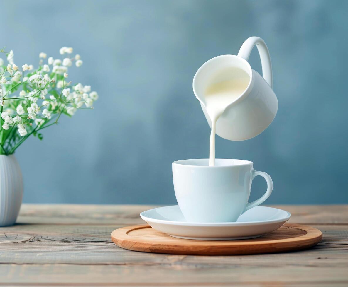 White cup with cream pouring out of it photo