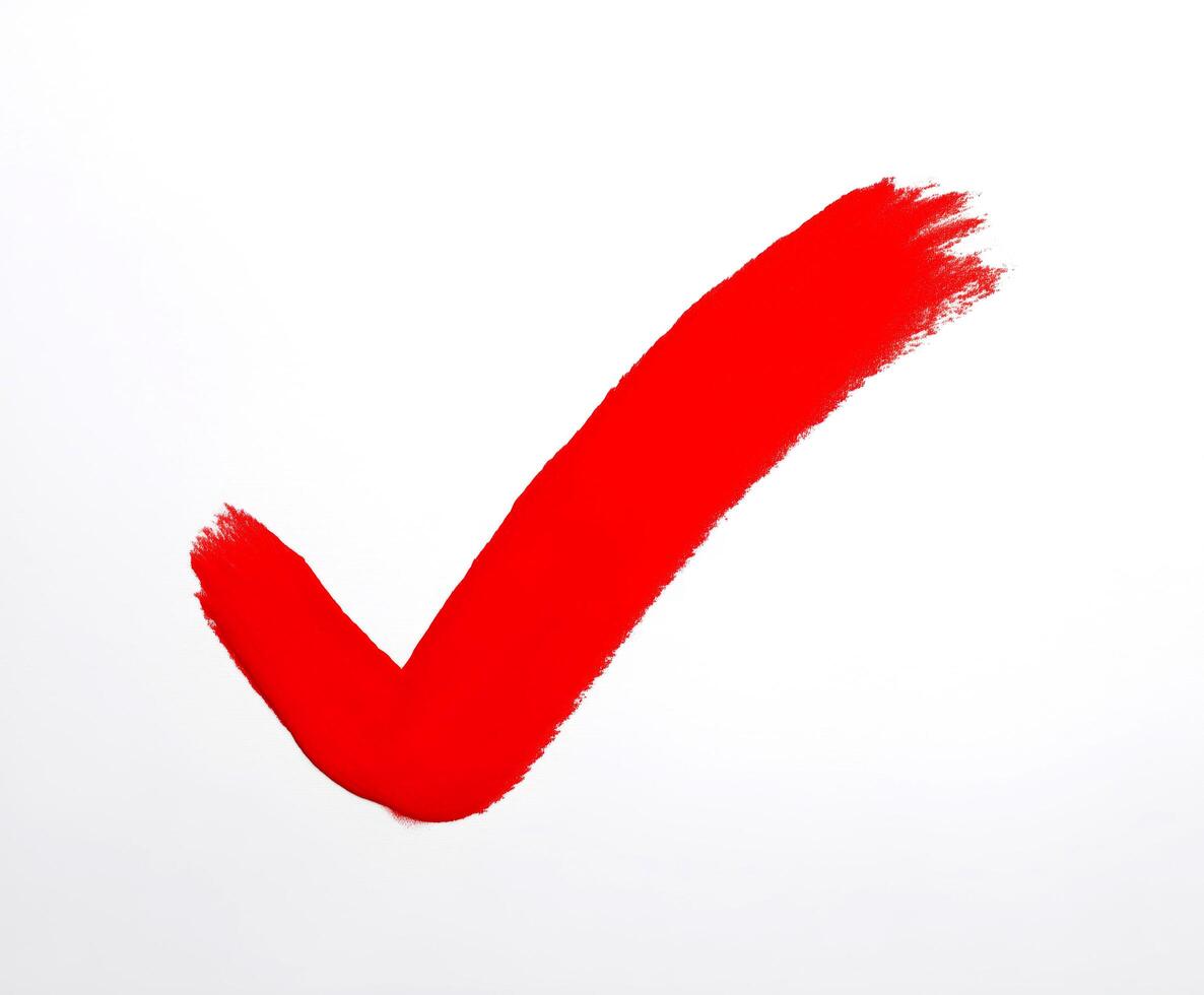 Bold red checkmark on white background, symbolizing approval. photo