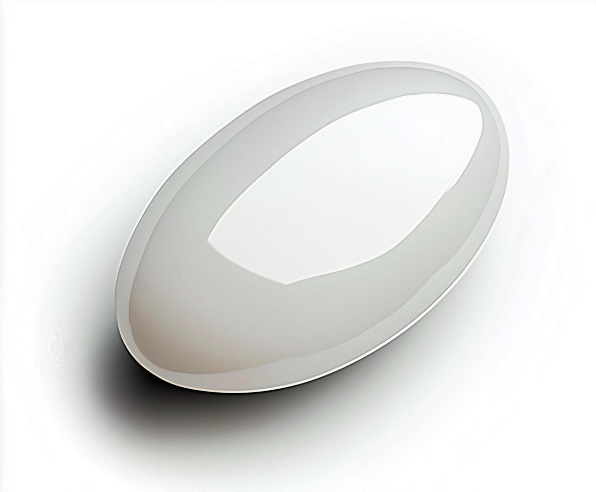 White oval object is sitting on a white background photo