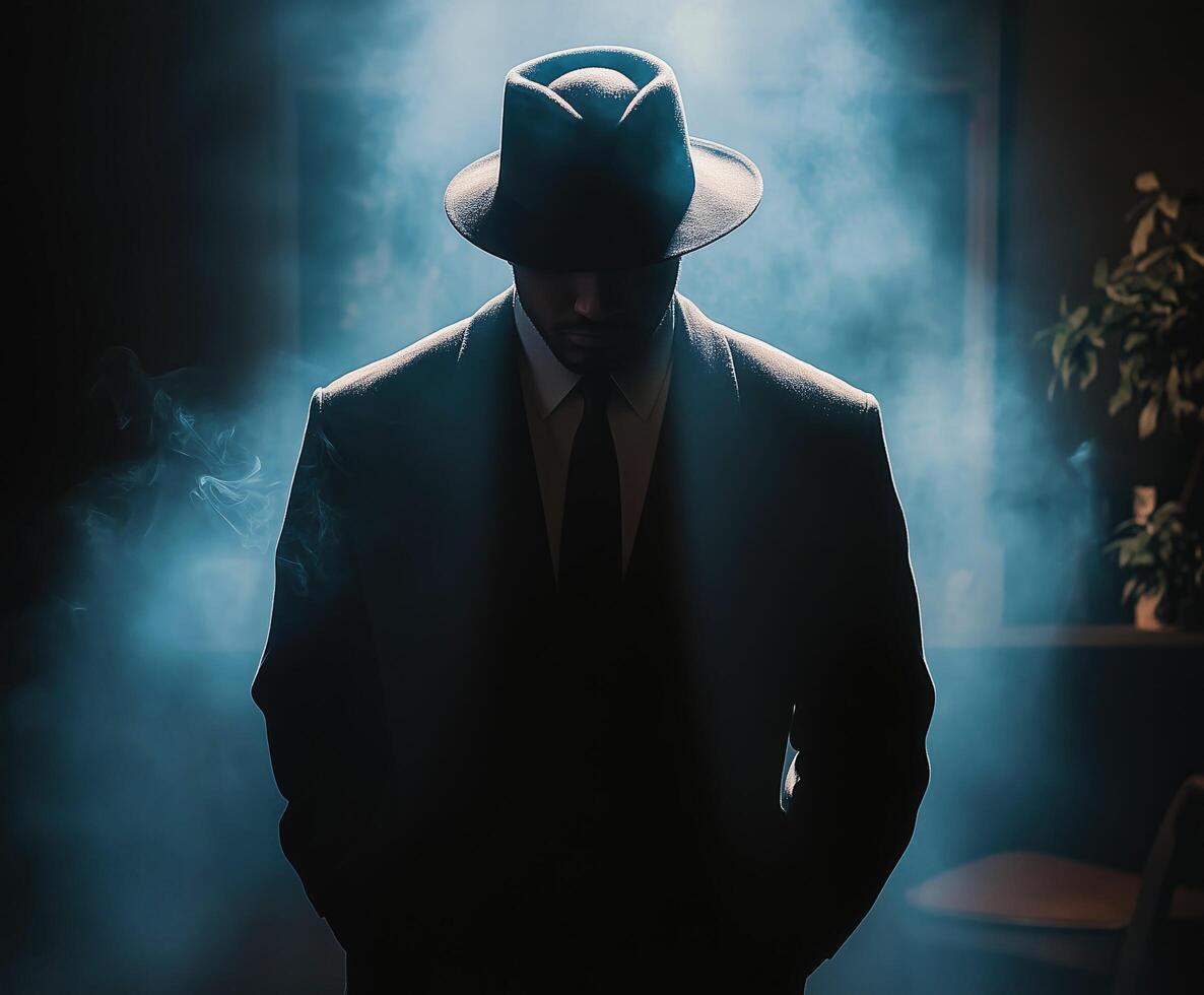 mysterious man in the dark shadows photo