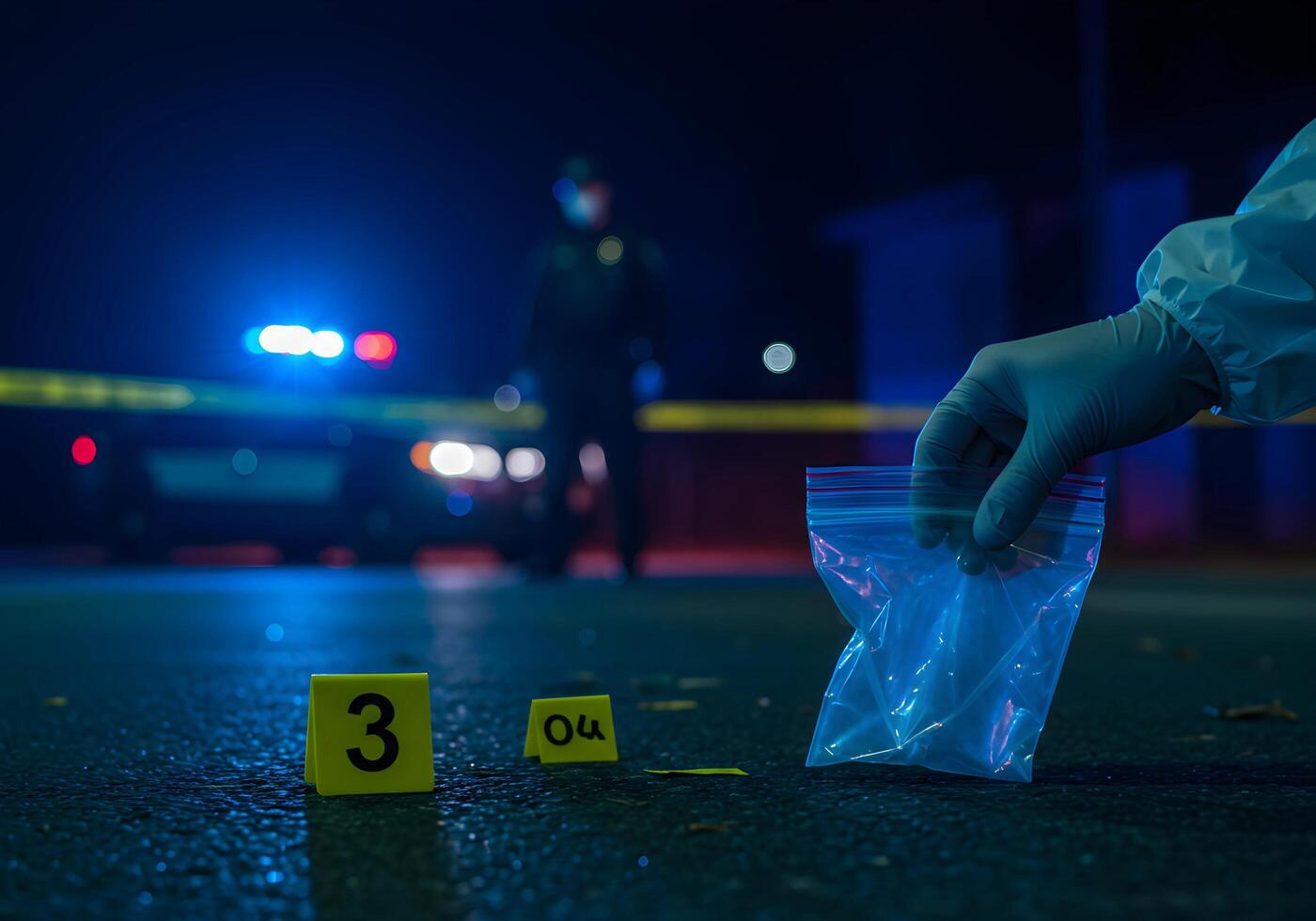 Crime Scene Evidence Collection at Night photo